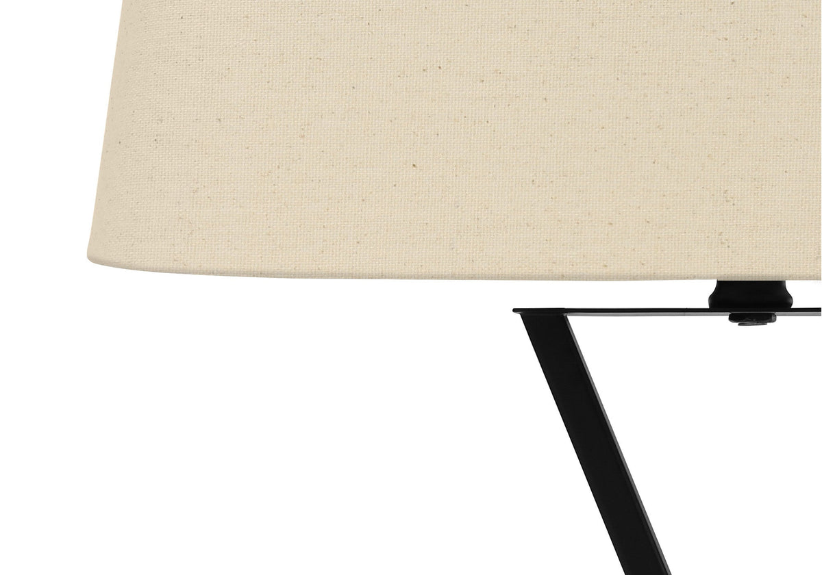 25" Black Metal Geometric USB Table Lamp With Beige Shade W2B