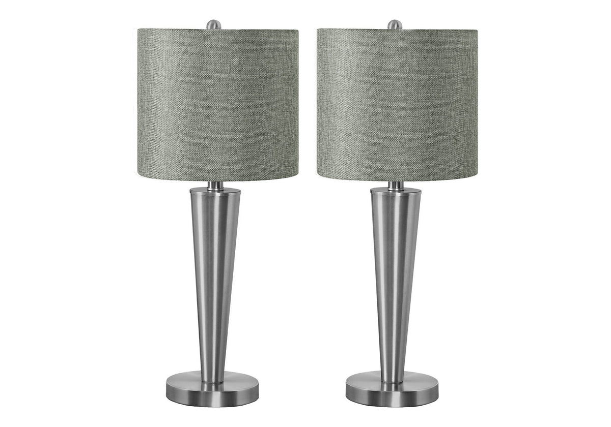 Set of Two 24" Silver Metal Candlestick USB Table Lamps With Gray Drum Shade W2B