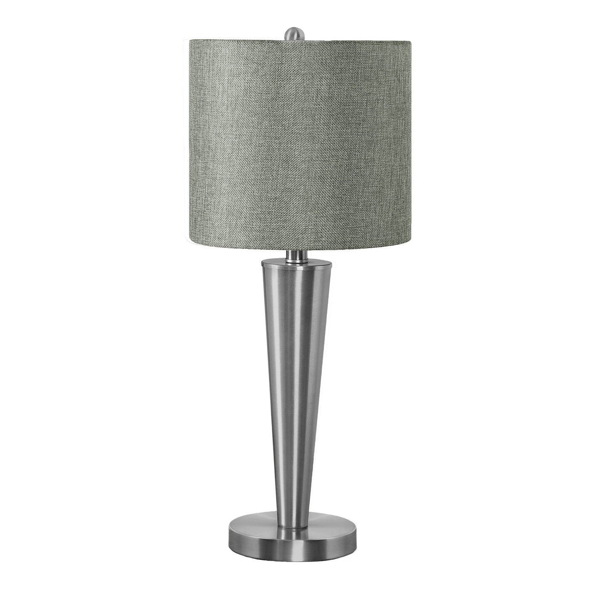 Set of Two 24" Silver Metal Candlestick USB Table Lamps With Gray Drum Shade W2B