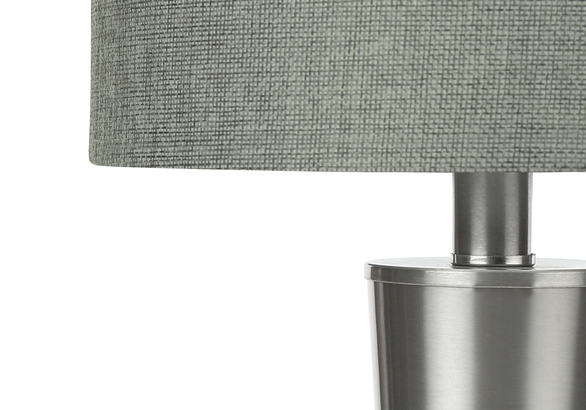 Set of Two 24" Silver Metal Candlestick USB Table Lamps With Gray Drum Shade W2B