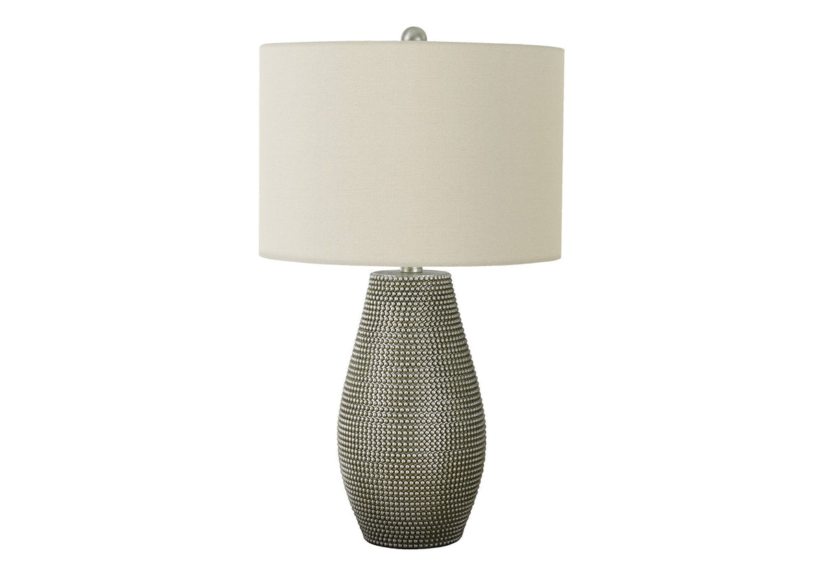 24" Gray Round Table Lamp With Ivory Drum Shade W2B