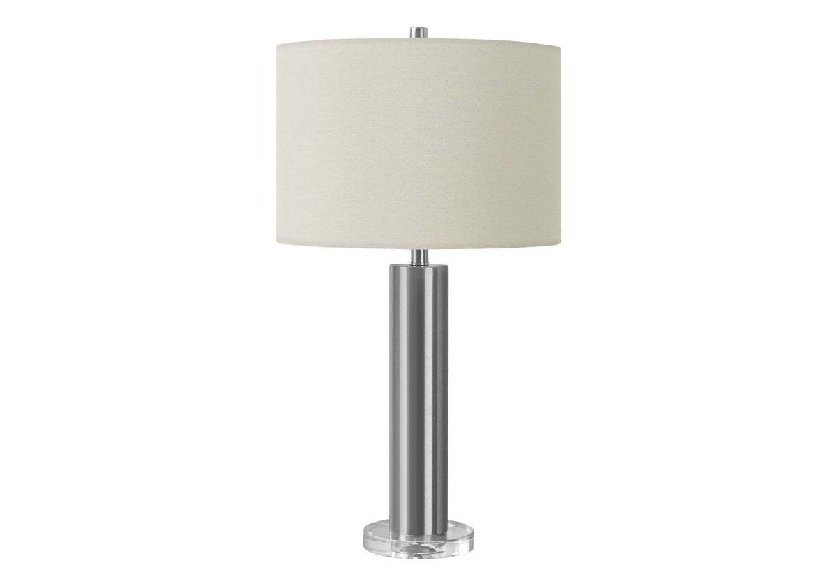 28" Silver Acrylic Cylinder Table Lamp With Ivory Drum Shade W2B