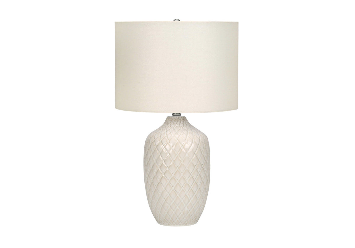 25" Cream Ceramic Urn Table Lamp With Cream Drum Shade W2B