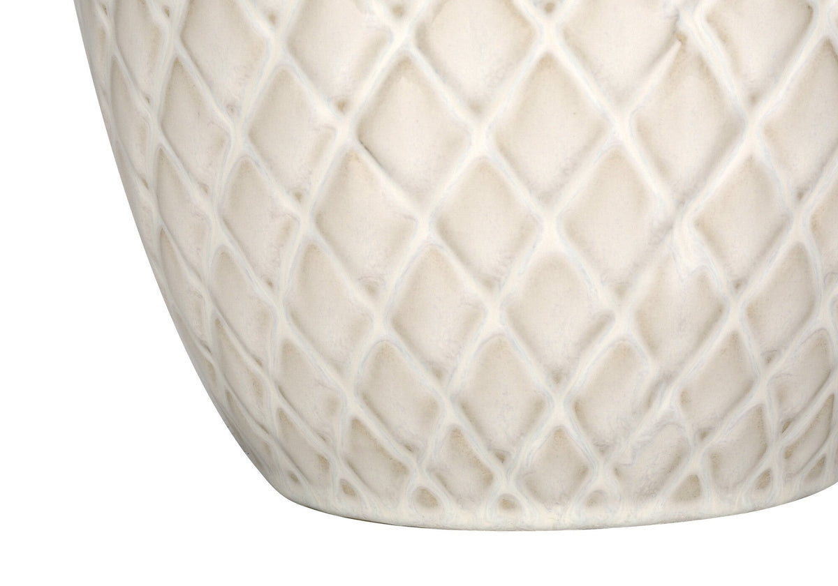 25" Cream Ceramic Urn Table Lamp With Cream Drum Shade W2B