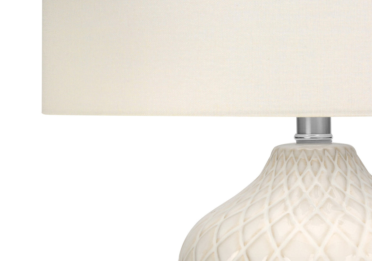 25" Cream Ceramic Urn Table Lamp With Cream Drum Shade W2B