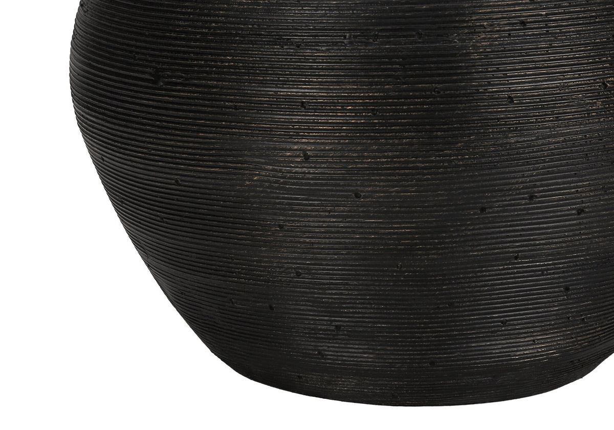25" Black and Gold Concrete Round Table Lamp With Ivory Drum Shade W2B