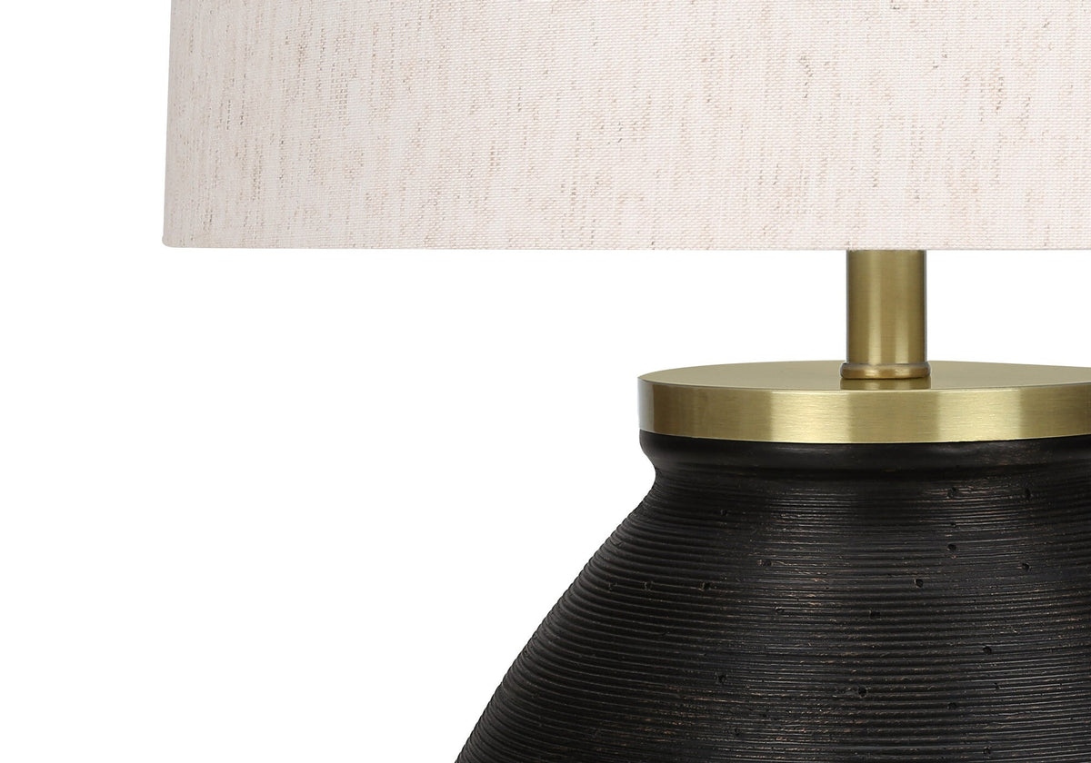25" Black and Gold Concrete Round Table Lamp With Ivory Drum Shade W2B