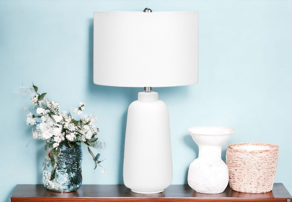 26" Cream Ceramic Cylinder Table Lamp With Cream Drum Shade W2B