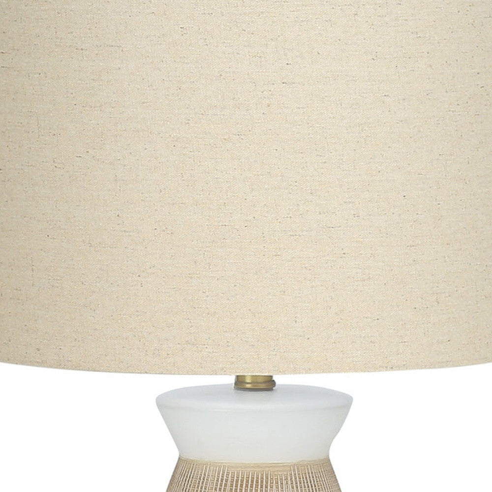 27" Brown and White Ceramic Round Table Lamp With Beige Drum Shade W2B