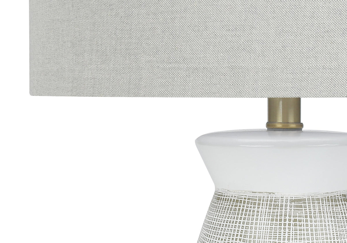 27" Gray and White Ceramic Round Table Lamp With Gray Drum Shade W2B