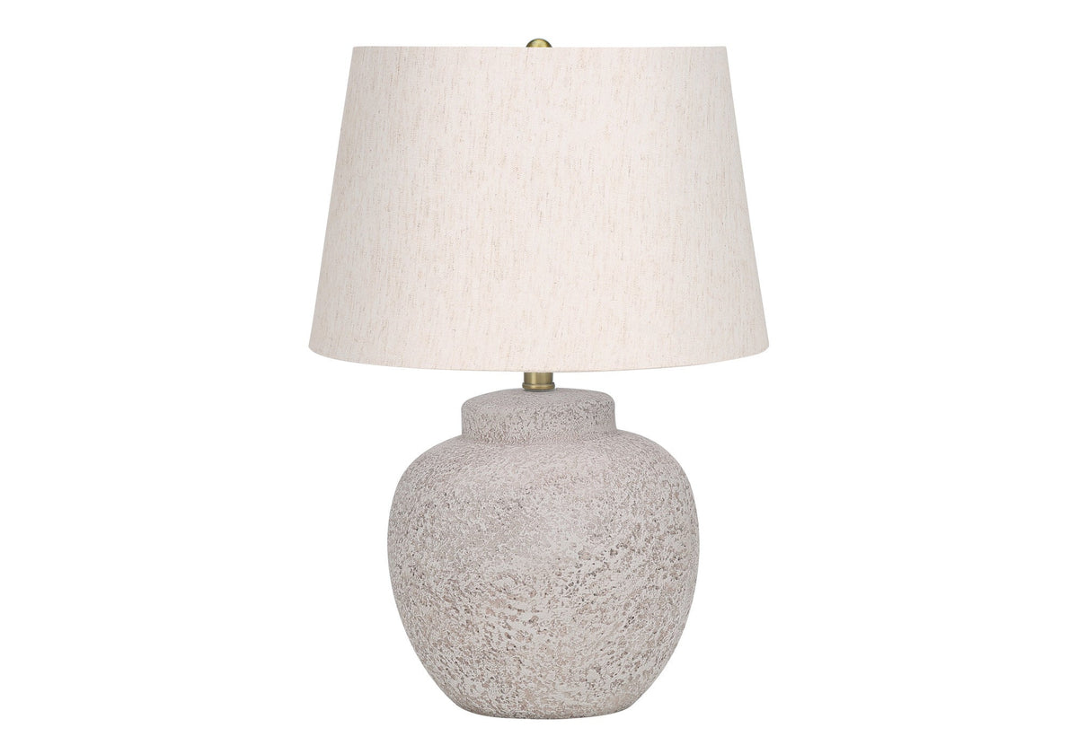 22" Cream Concrete Urn Table Lamp With Cream Abstract Empire Shade W2B