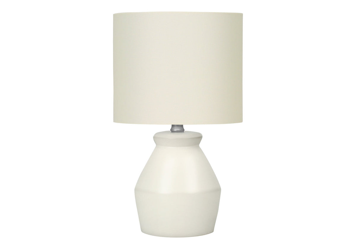 17" Cream Ceramic Geometric Table Lamp With Cream Drum Shade W2B