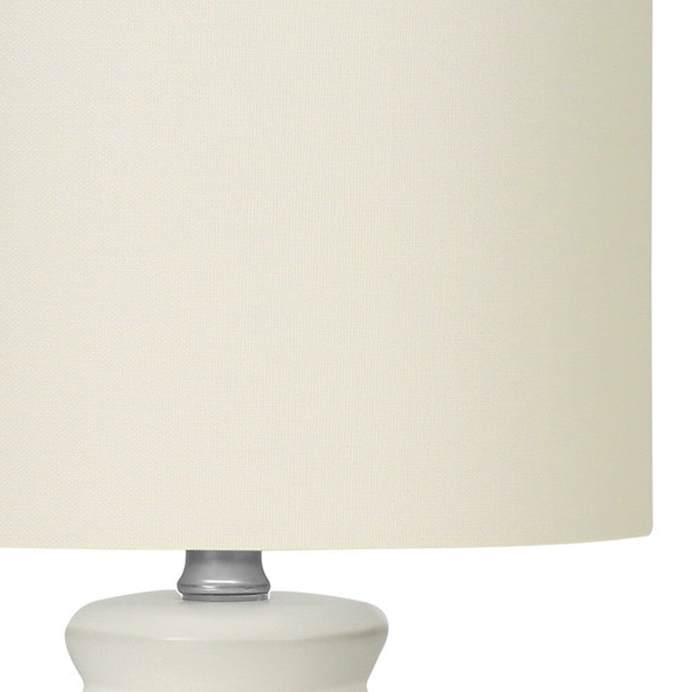 17" Cream Ceramic Geometric Table Lamp With Cream Drum Shade W2B