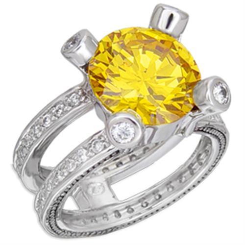54909 - Rhodium + Ruthenium Brass Ring with AAA Grade CZ  in Topaz Alamode