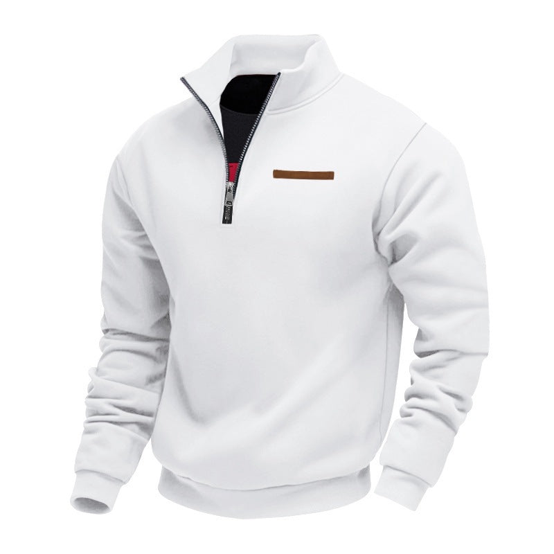 Fleece-lined Mid-length Zip-up Loose-fit Stand-up Collar Casual Hoodie Best YouTube Store