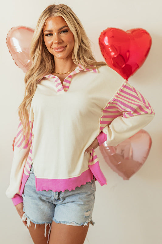 Juliana Patchwork Terry Knit Top Threaded Pear