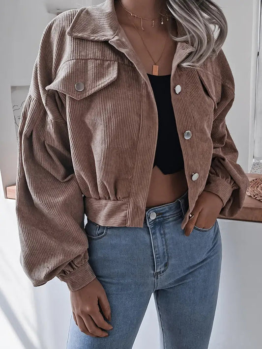 Vintage Corduroy Bomber Jacket with Long Sleeves Pi-Mart
