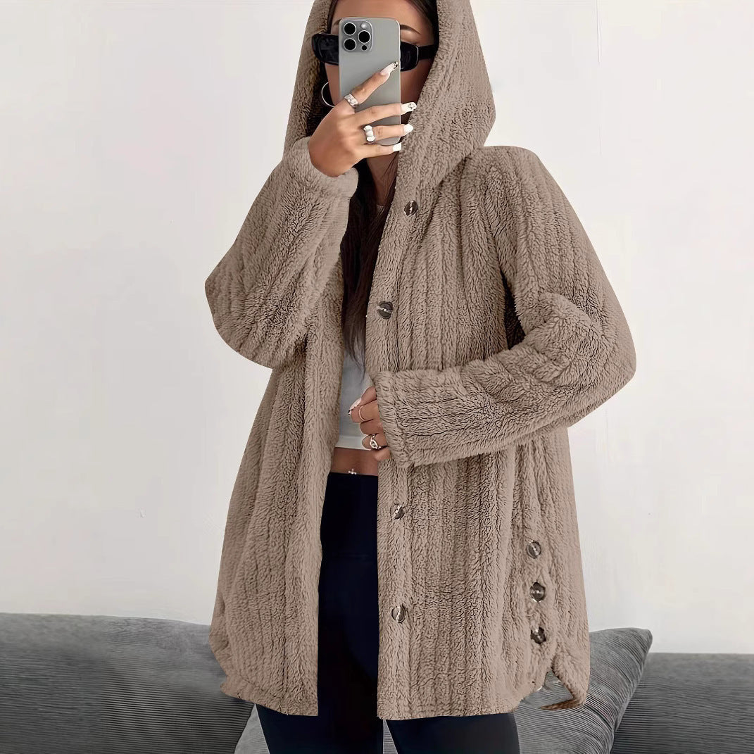 Hooded Loose Plush Coat Women's Regular Sleeve LadyShow.Store