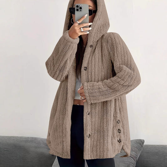 Hooded Loose Plush Coat Women's Regular Sleeve LadyShow.Store