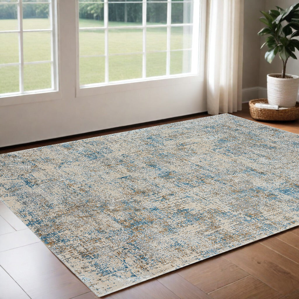 2' X 3' Blue and Ivory Abstract Area Rug W2B