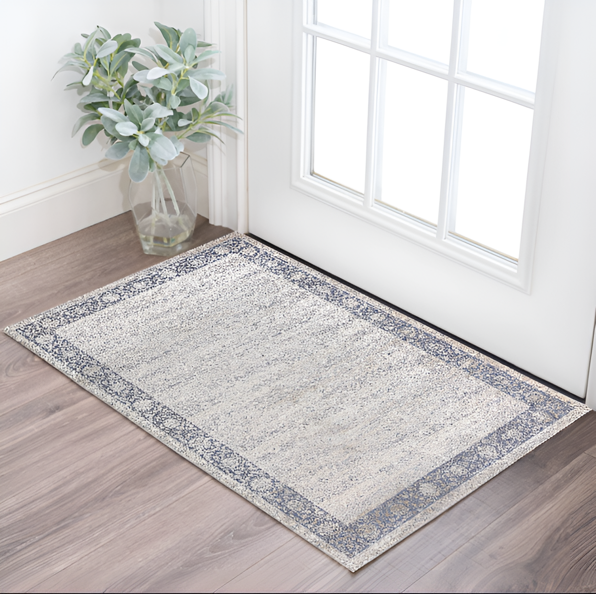 2' X 3' Blue and Beige Floral Area Rug W2B
