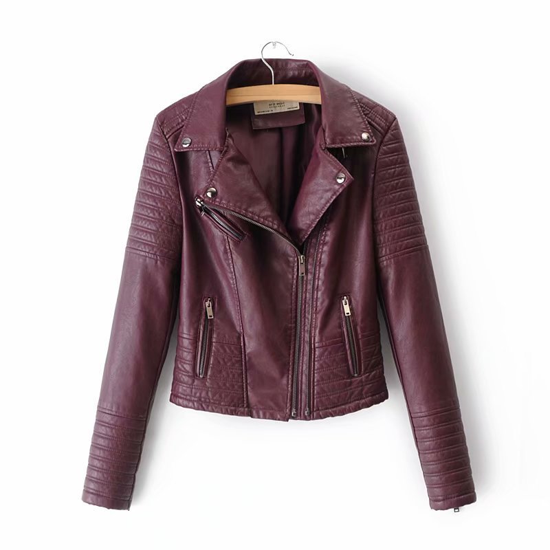 Slim European and American motorcycle leather jacket LadyShow.Store