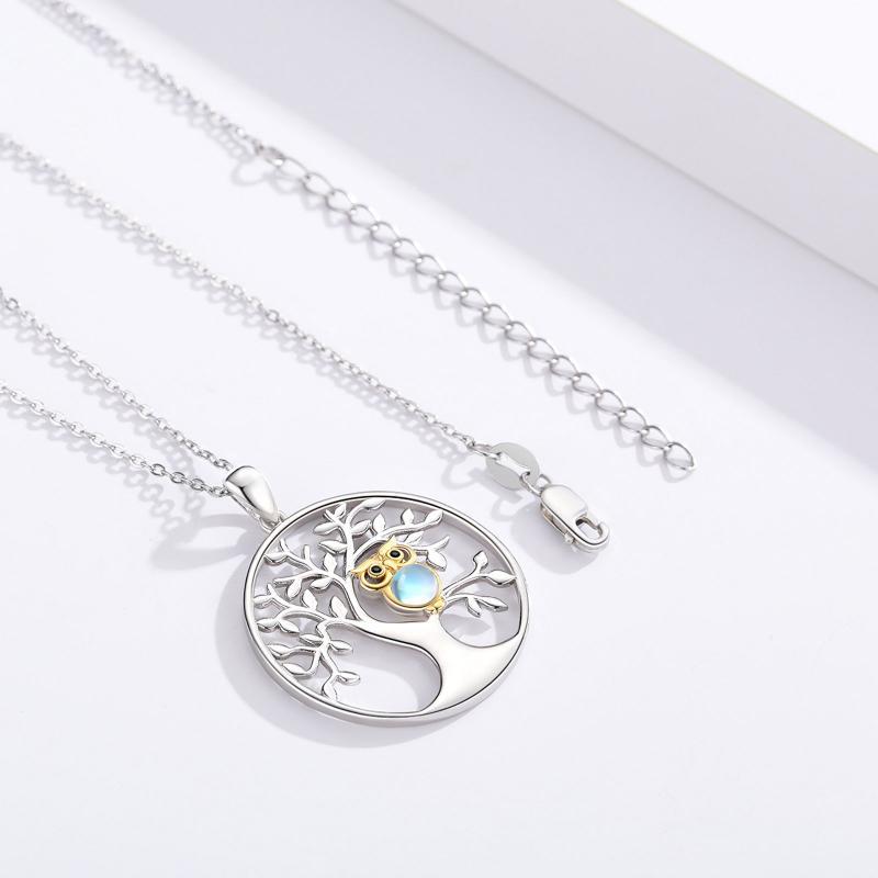 Tree of Life with Moonstone Owl Clearance Pendant Necklace in 925 Sterling Silver LadyShow.Store