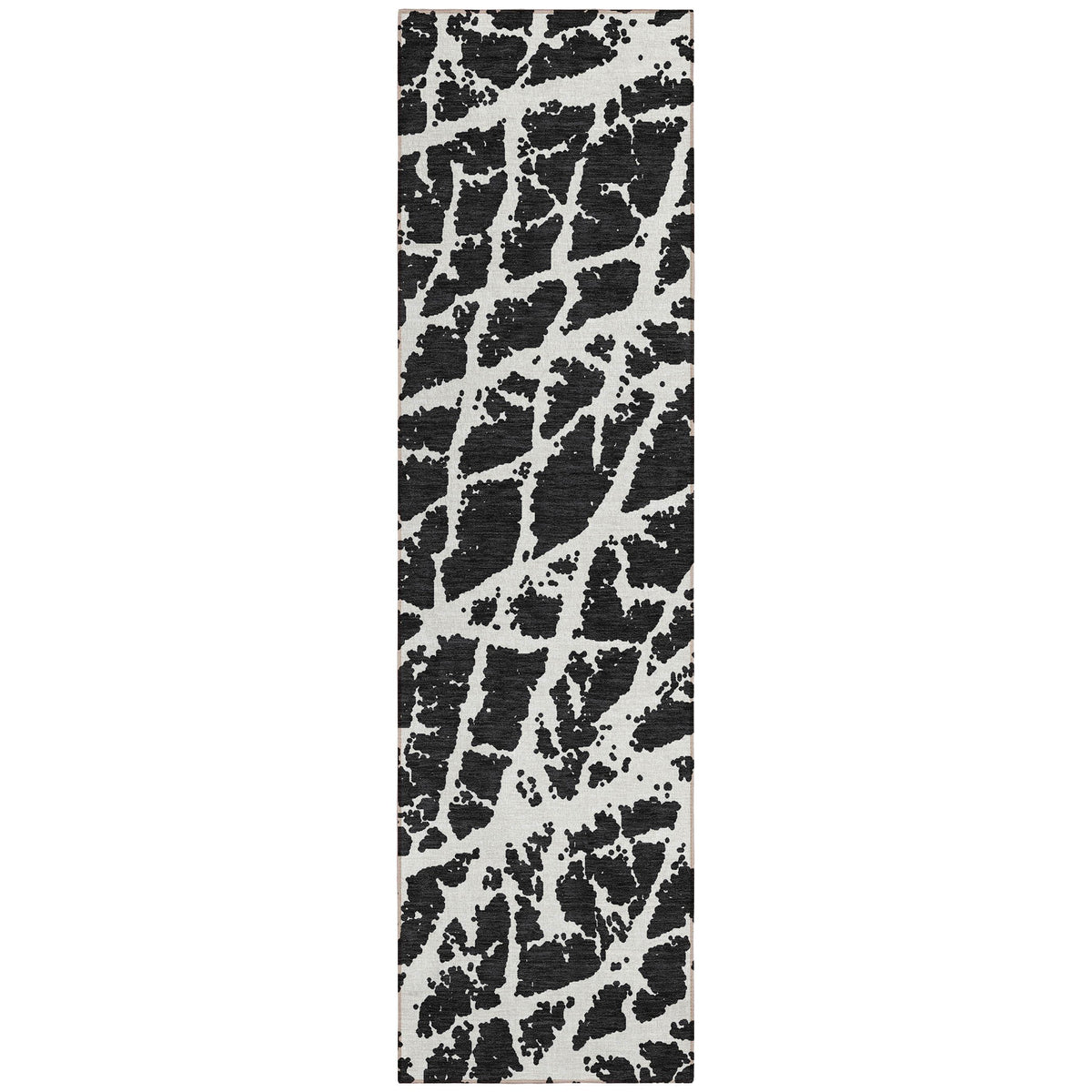 8' Runner Black and White Abstract Washable Non Skid Indoor Outdoor Runner Rug W2B