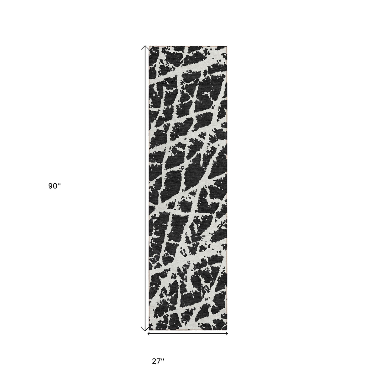 8' Runner Black and White Abstract Washable Non Skid Indoor Outdoor Runner Rug W2B