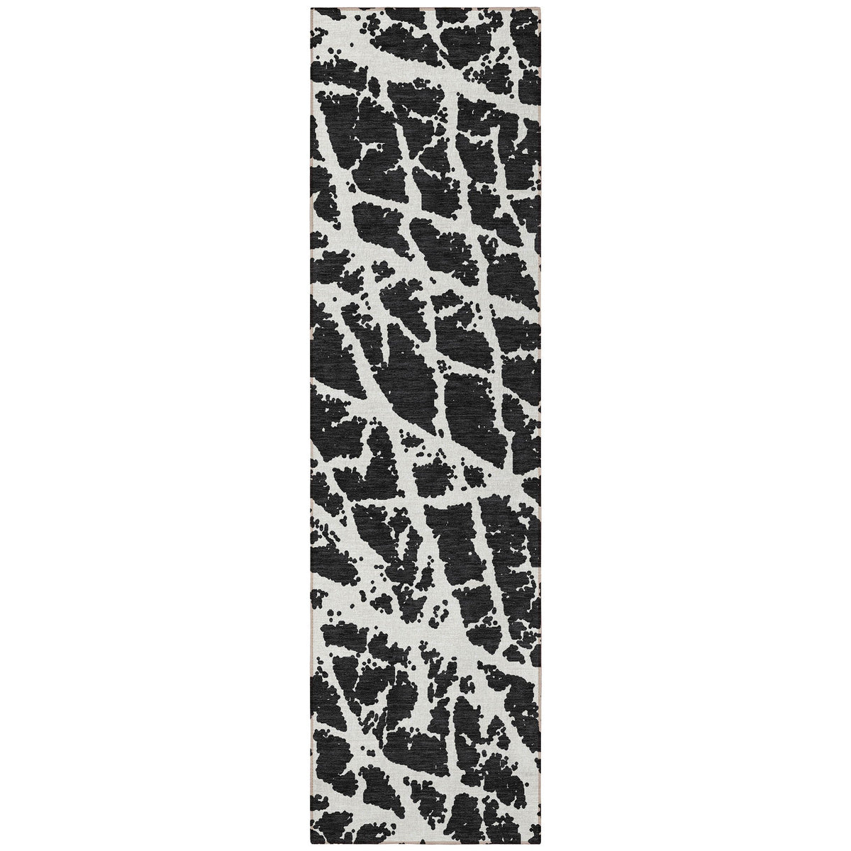 8' Runner Black and White Abstract Washable Non Skid Indoor Outdoor Runner Rug W2B