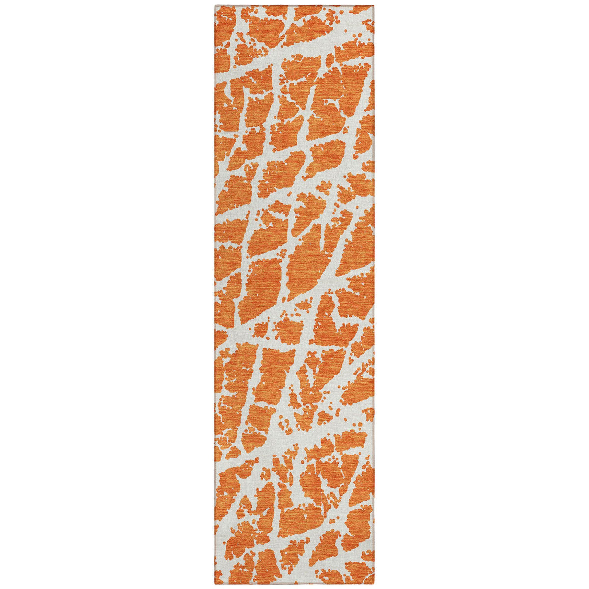 8' Runner Orange and White Abstract Washable Non Skid Indoor Outdoor Runner Rug W2B