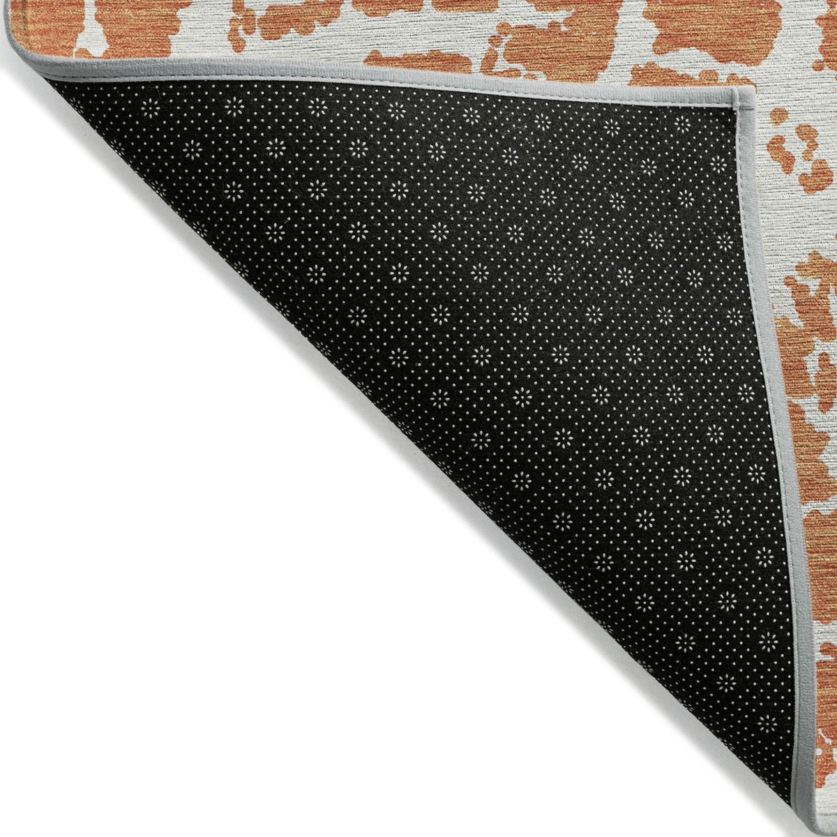8' Runner Orange and White Abstract Washable Non Skid Indoor Outdoor Runner Rug W2B