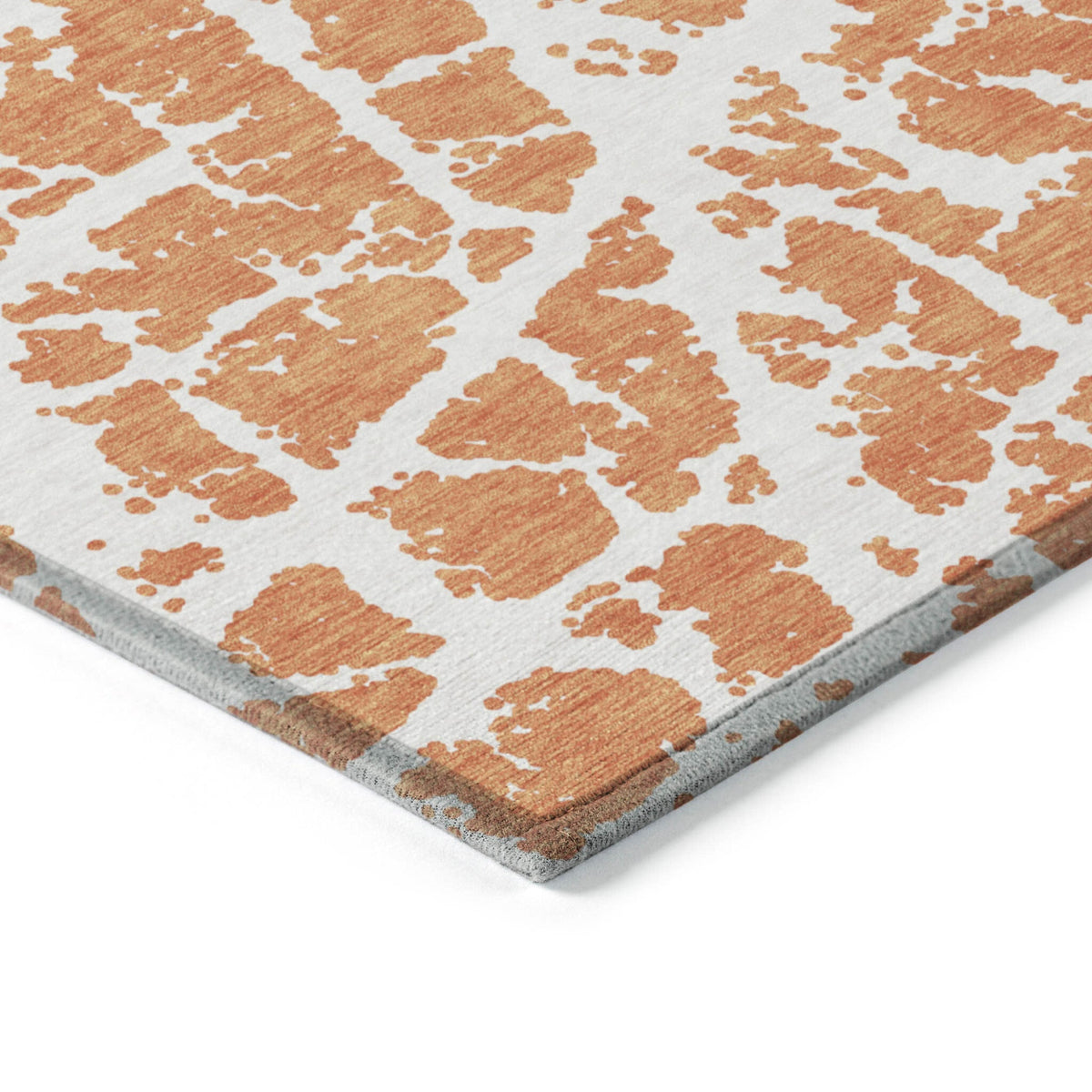 8' Runner Orange and White Abstract Washable Non Skid Indoor Outdoor Runner Rug W2B