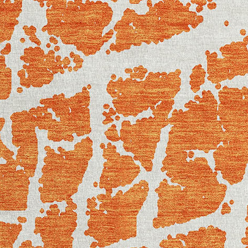8' Runner Orange and White Abstract Washable Non Skid Indoor Outdoor Runner Rug W2B