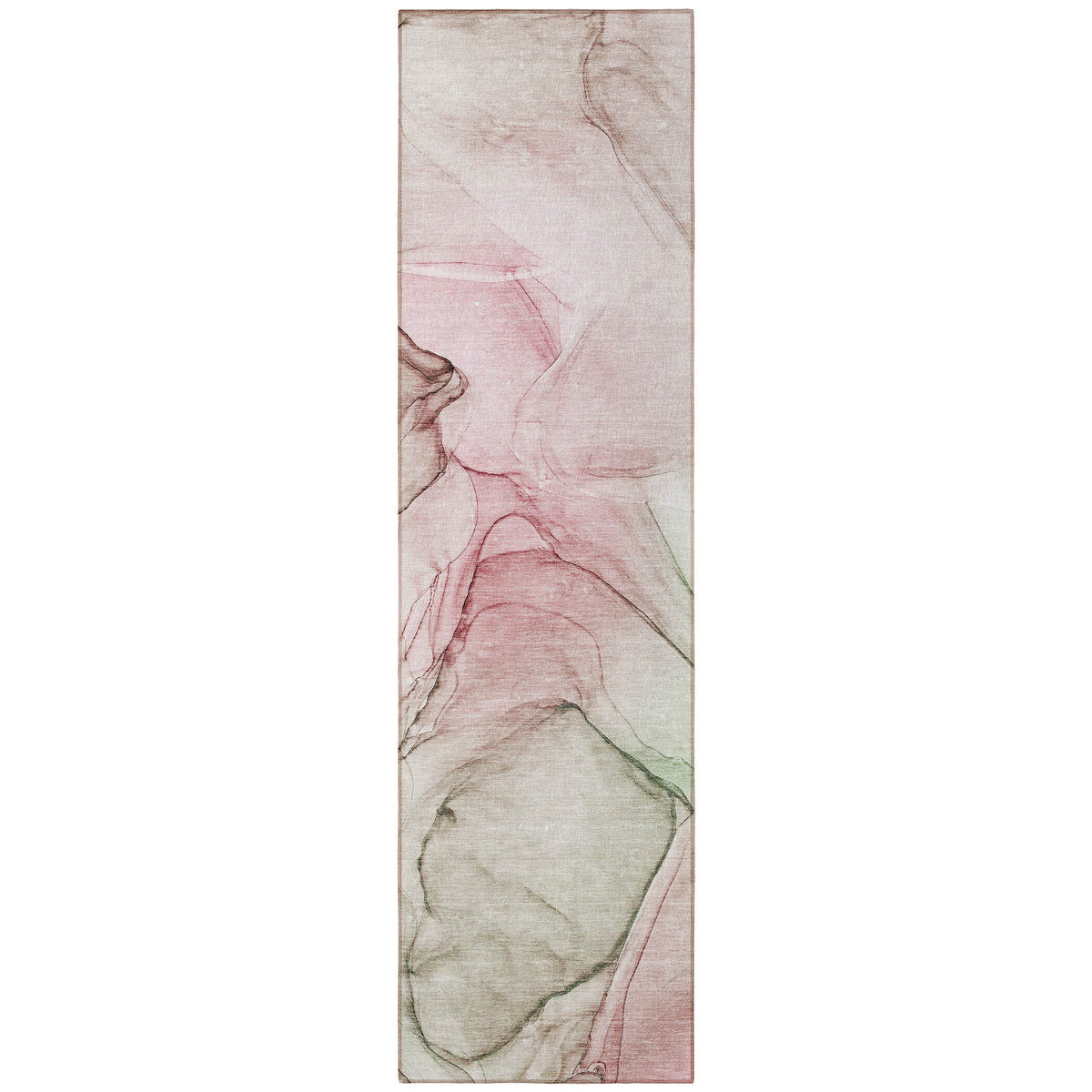 8' Runner Gray and Pink Abstract Washable Non Skid Indoor Outdoor Runner Rug W2B