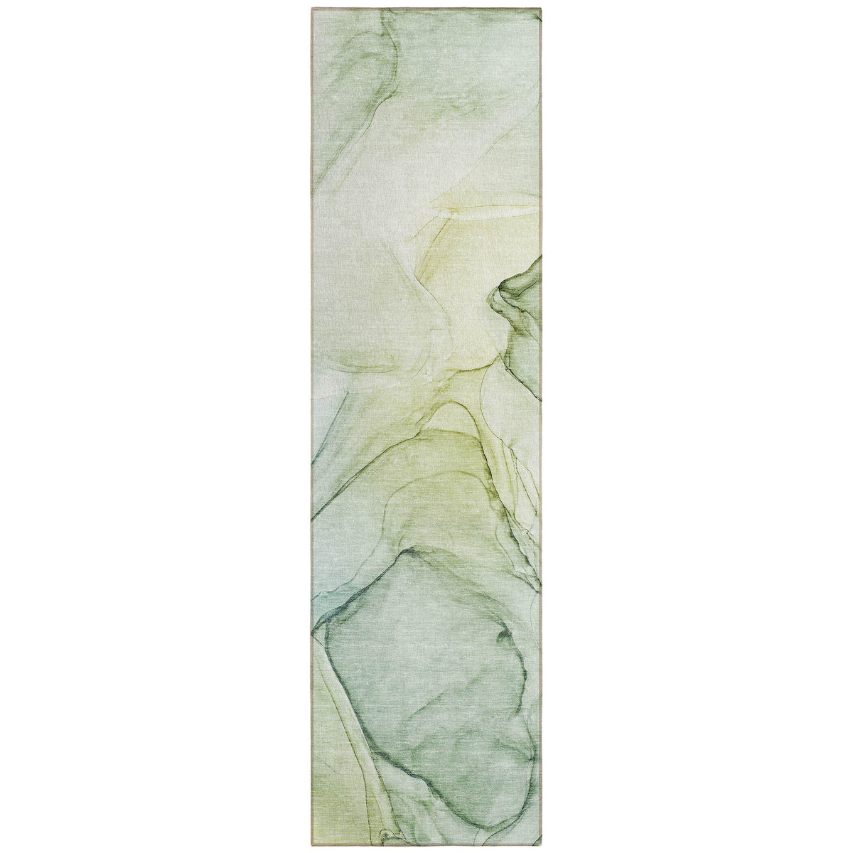 8' Runner Green Abstract Washable Non Skid Indoor Outdoor Runner Rug W2B