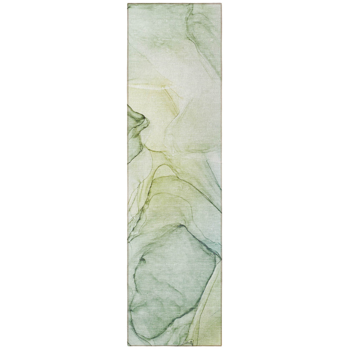 8' Runner Green Abstract Washable Non Skid Indoor Outdoor Runner Rug W2B
