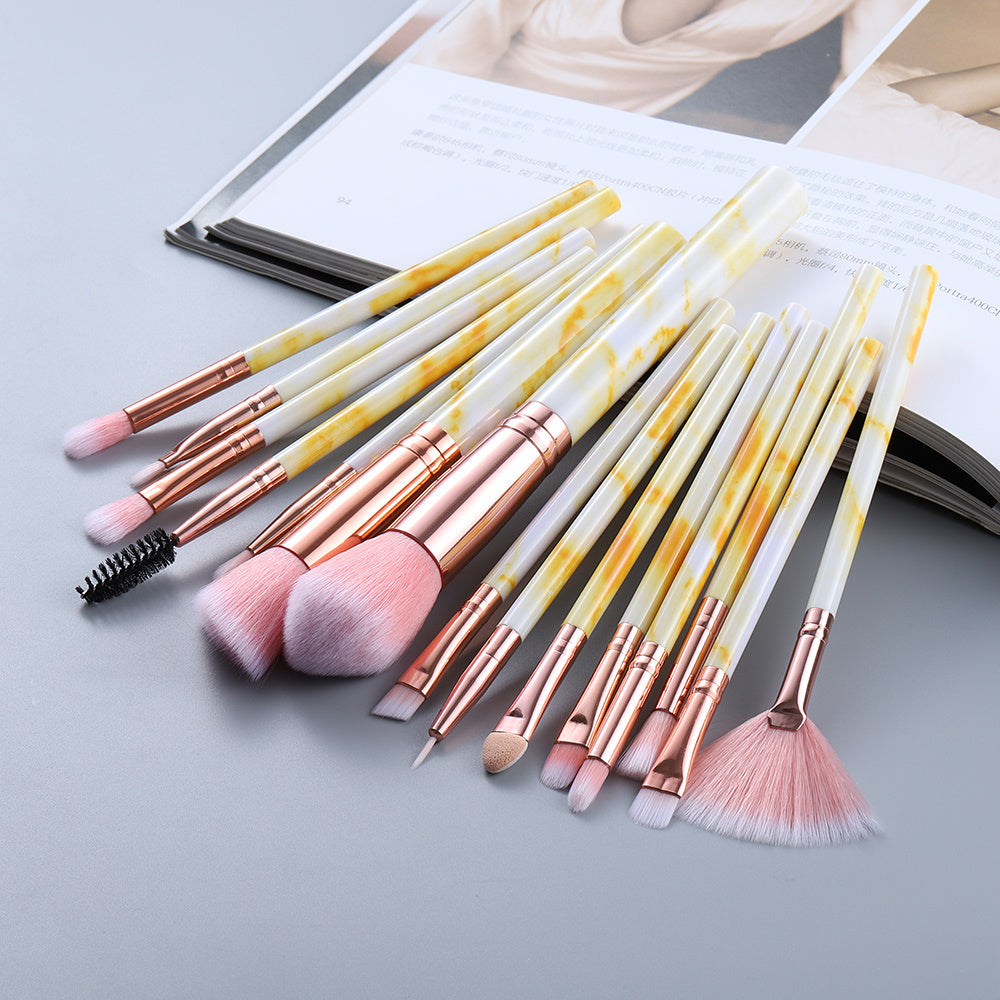 15 Marbled Design Makeup Brushes Set LadyShow.Store