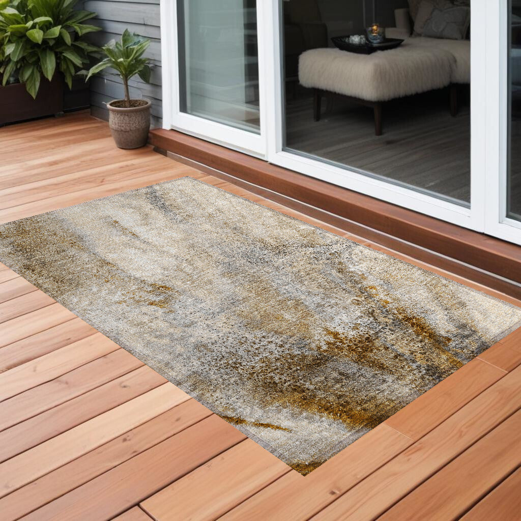 3' X 5' Brown Abstract Washable Non Skid Indoor Outdoor Area Rug W2B