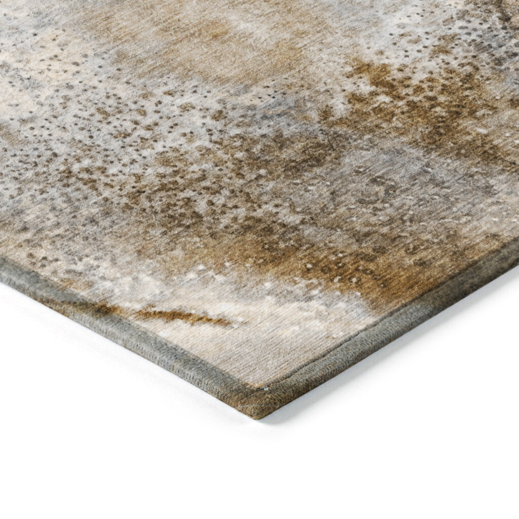 3' X 5' Brown Abstract Washable Non Skid Indoor Outdoor Area Rug W2B