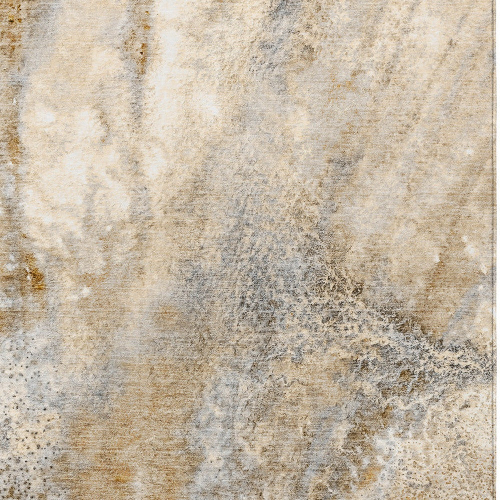 3' X 5' Brown Abstract Washable Non Skid Indoor Outdoor Area Rug W2B