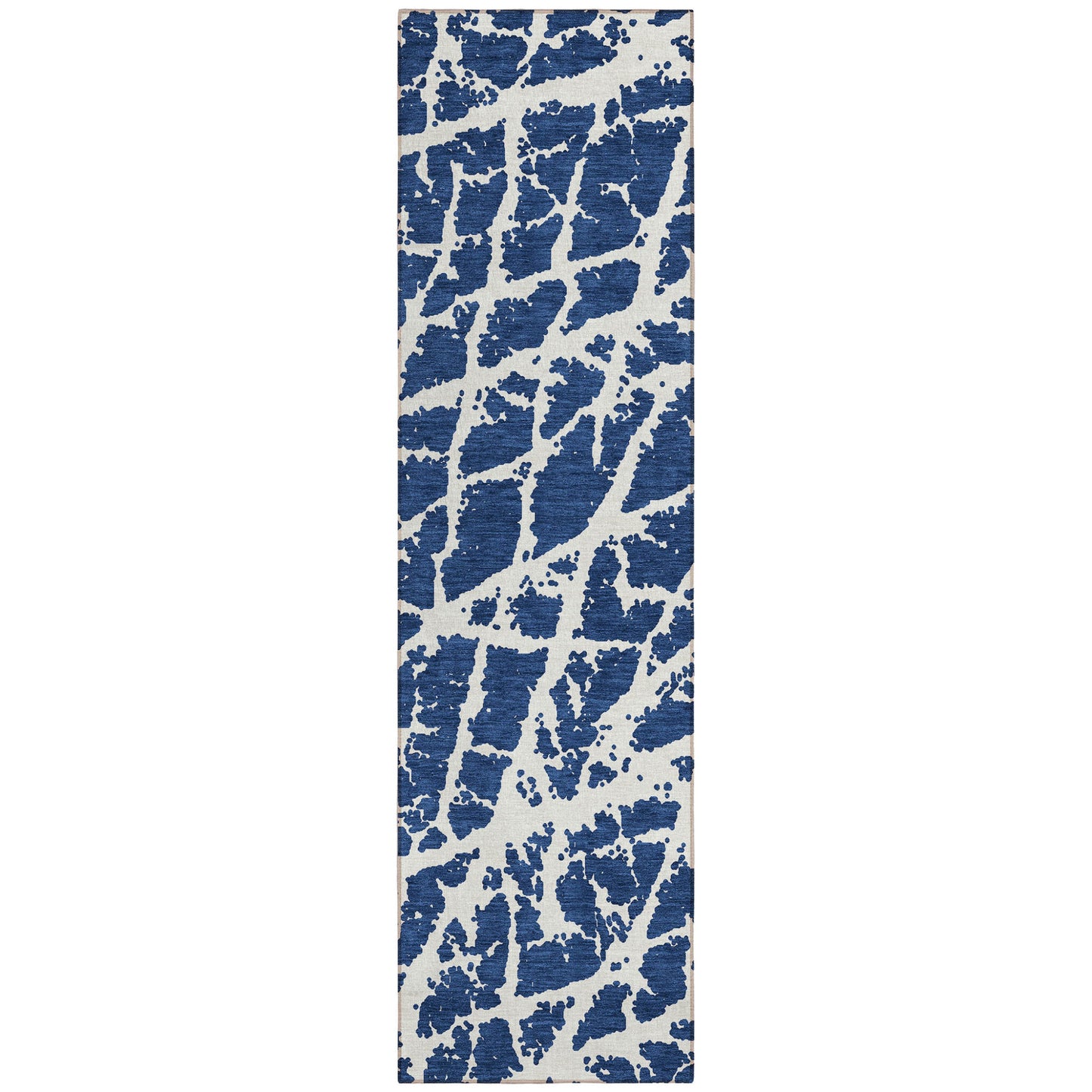 8' Runner Blue and White Abstract Washable Non Skid Indoor Outdoor Runner Rug