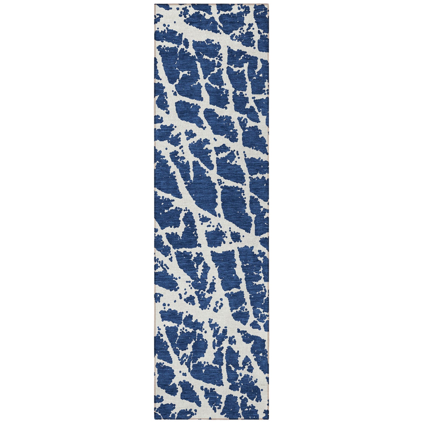 8' Runner Blue and White Abstract Washable Non Skid Indoor Outdoor Runner Rug