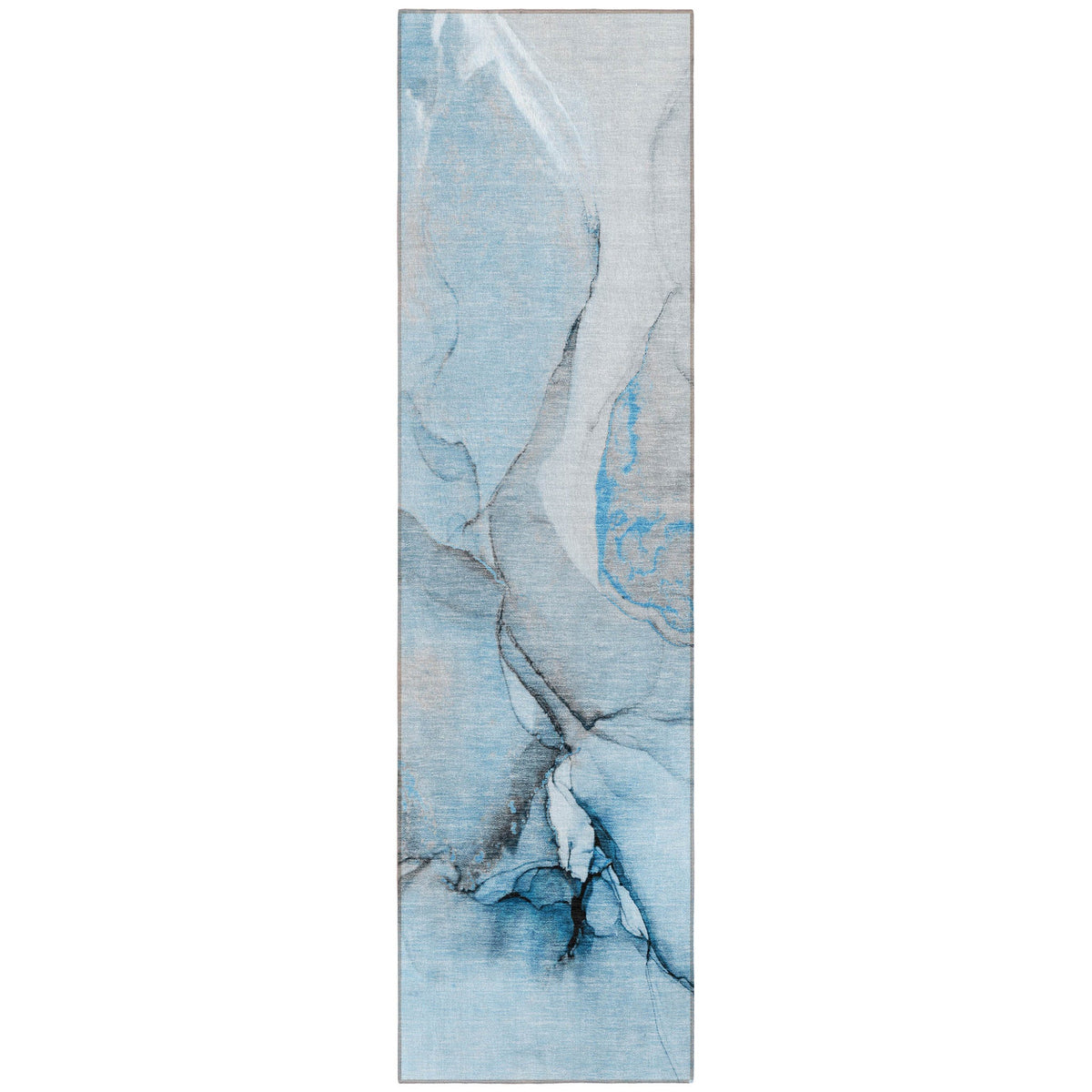 8' Runner Blue and Ivory Abstract Washable Non Skid Indoor Outdoor Runner Rug W2B