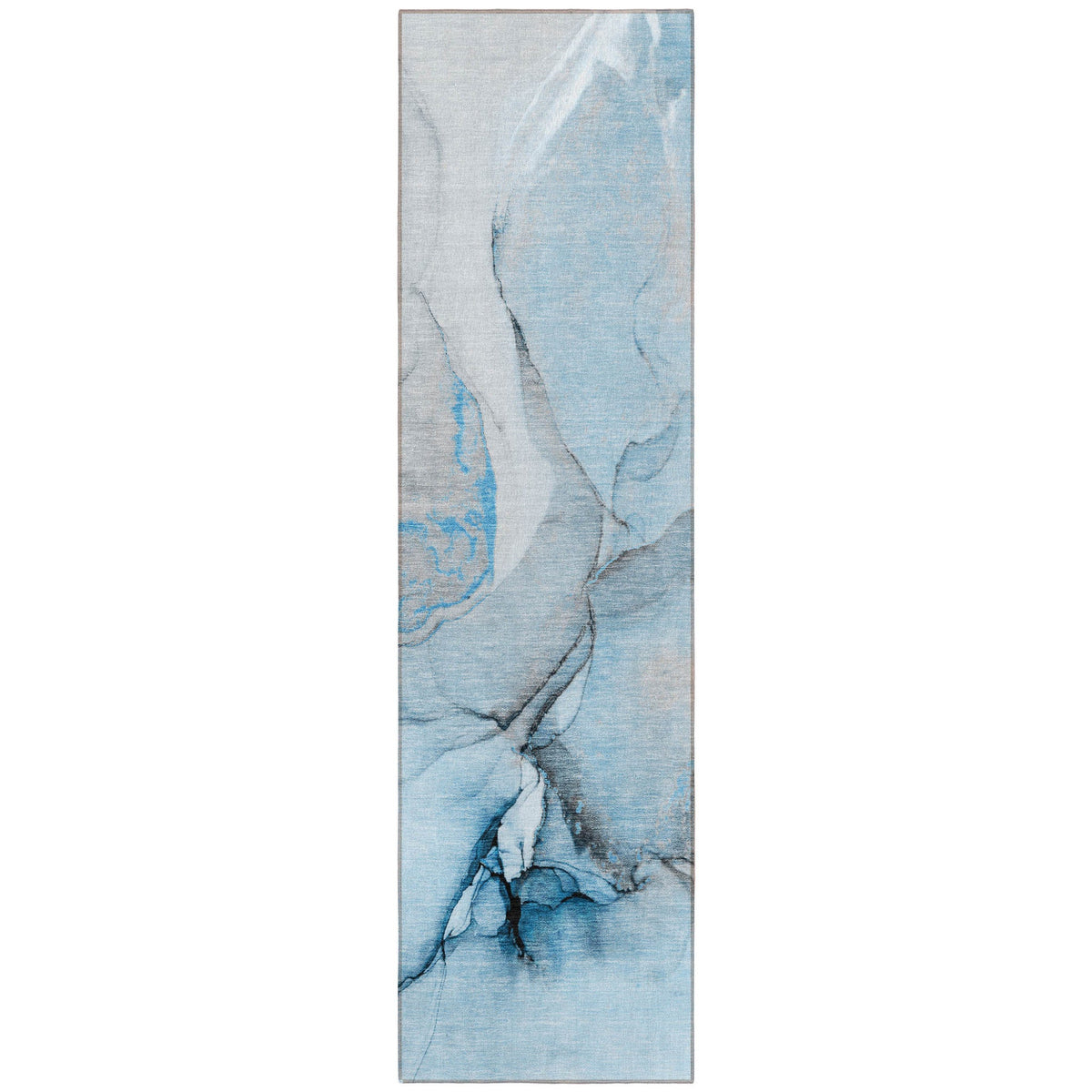 8' Runner Blue and Ivory Abstract Washable Non Skid Indoor Outdoor Runner Rug W2B