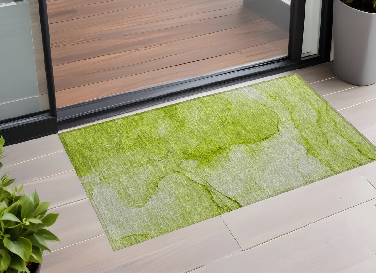 3' X 5' Green Abstract Washable Non Skid Indoor Outdoor Area Rug W2B