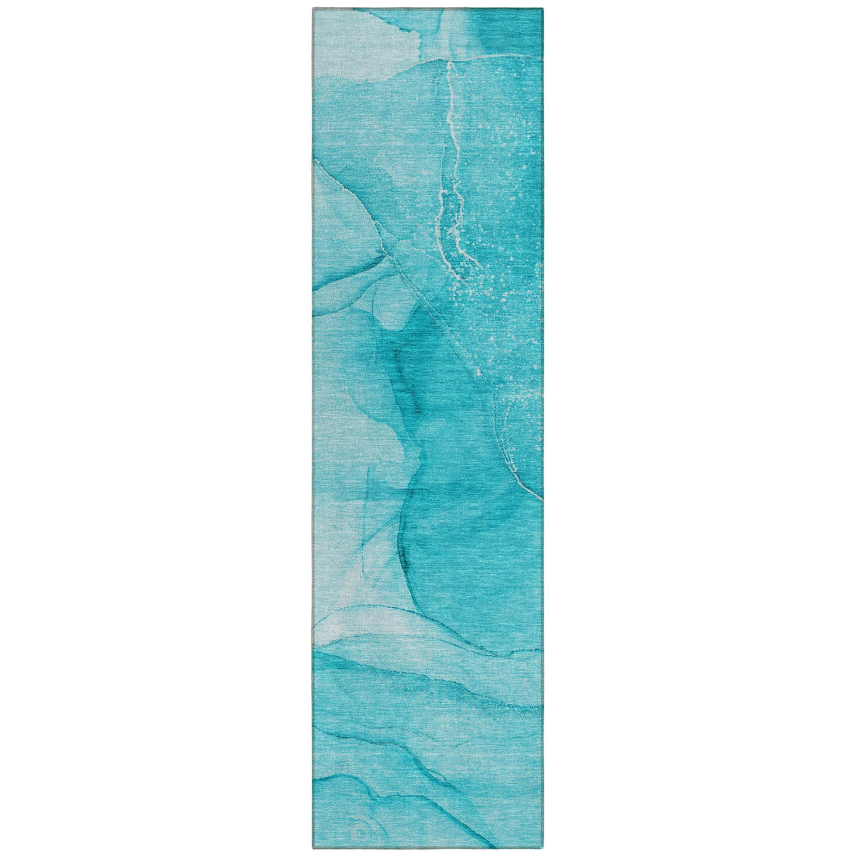 8' Runner Teal Abstract Washable Non Skid Indoor Outdoor Runner Rug W2B