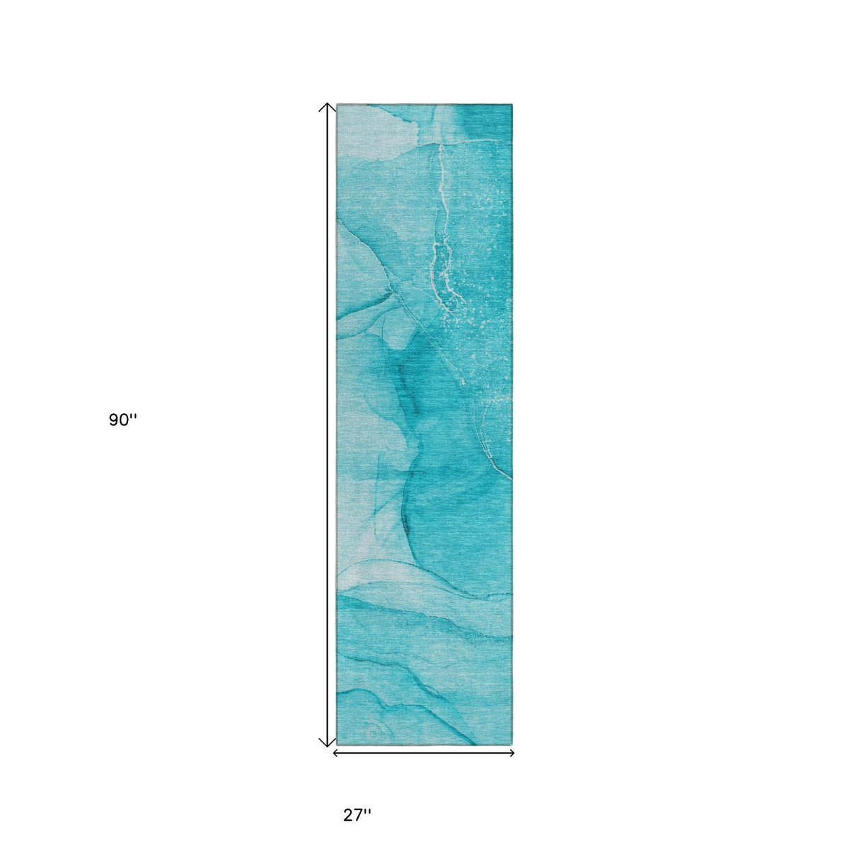8' Runner Teal Abstract Washable Non Skid Indoor Outdoor Runner Rug W2B