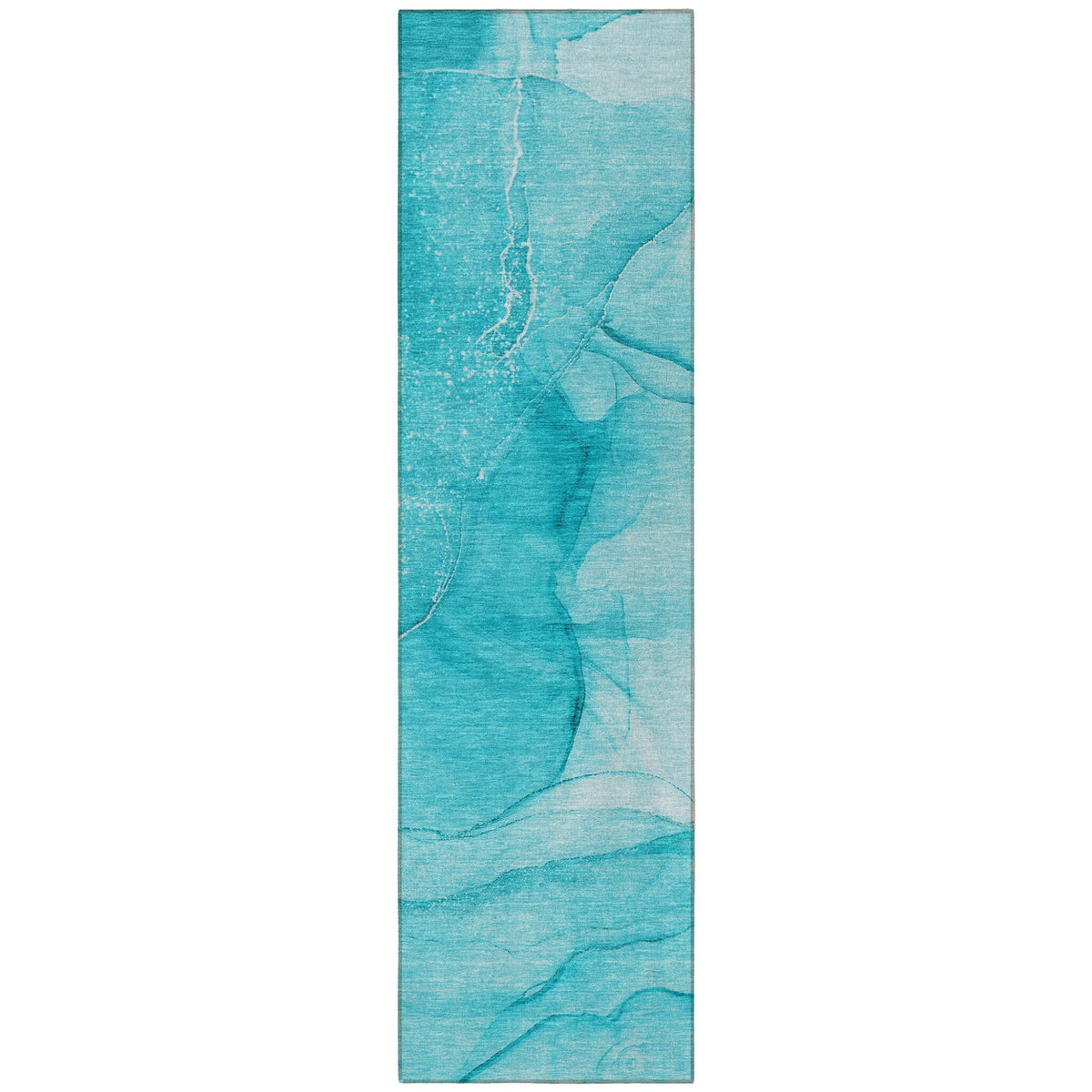 8' Runner Teal Abstract Washable Non Skid Indoor Outdoor Runner Rug W2B