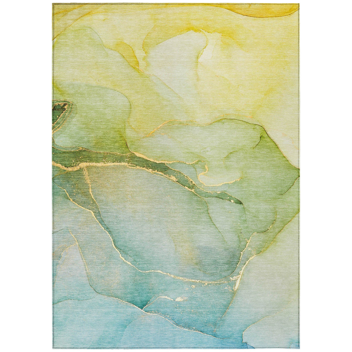 3' X 5' Green Abstract Washable Non Skid Indoor Outdoor Area Rug W2B